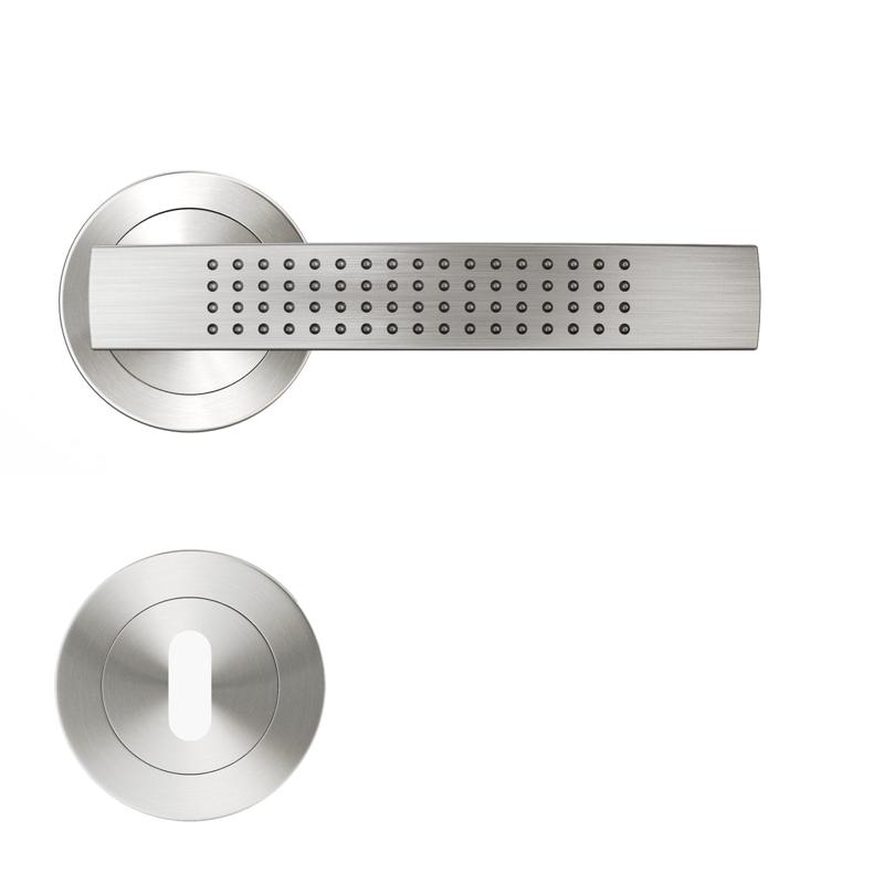 LOUNA DOOR HANDLE WITH ESCUTCHEON AND SPOUT POLISHED BRUSHED NICKEL FINISH