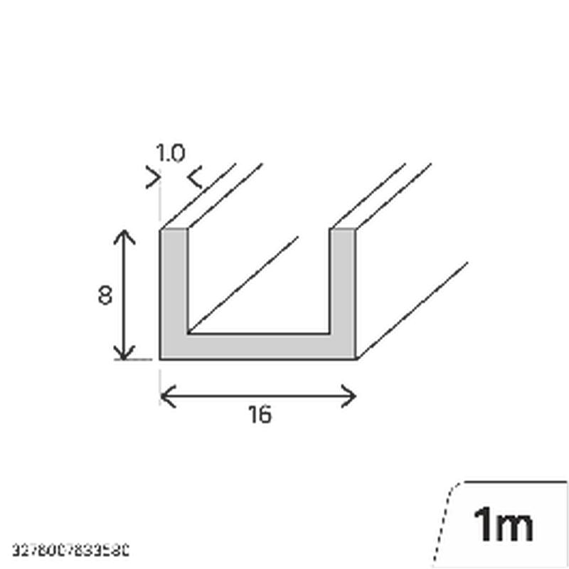 PVC U PROFILE 8X16X1MM 1M WHITE OPAC