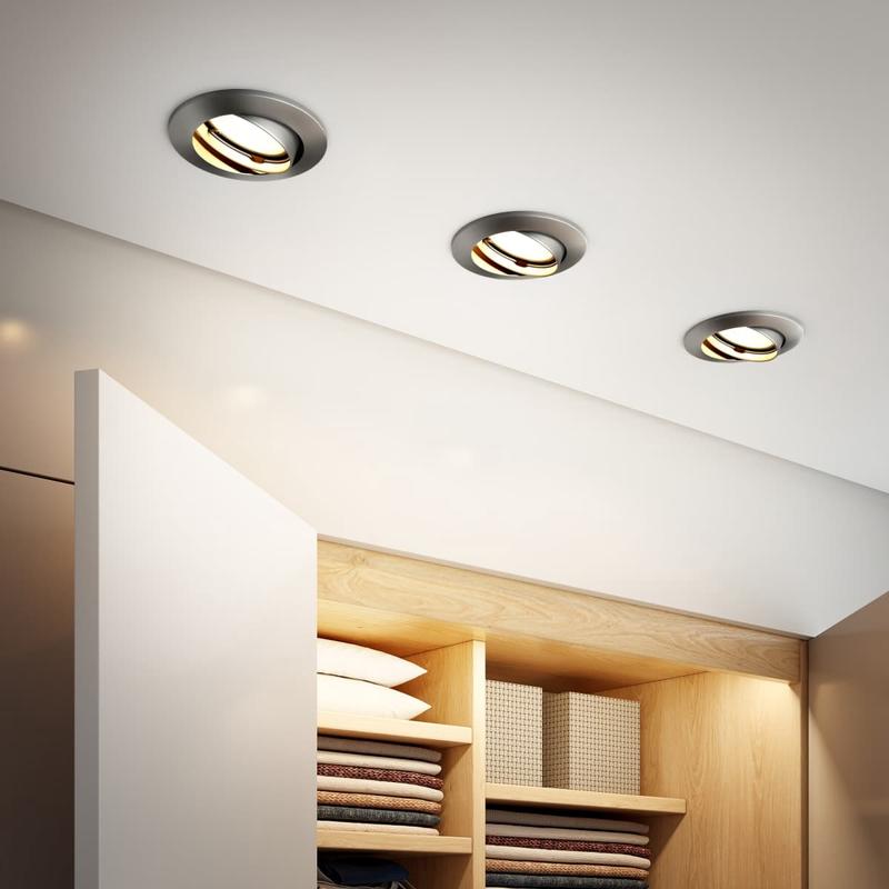3 RECESSED SPOTLIGHTS CLANE ALUMINIUM NICKEL D7.5 CM LED GU10=6W WARM LIGHT ADJUSTABLE