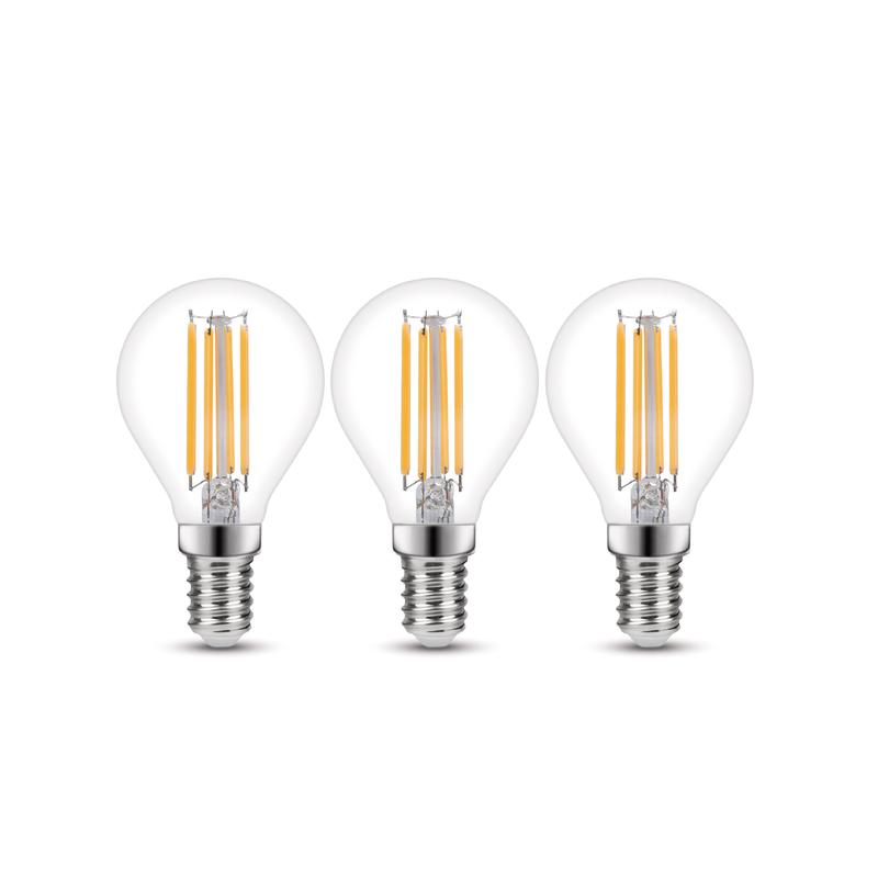 3 LED BULBS E14=60W TRANSPARENT SPHERE WARM LIGHT