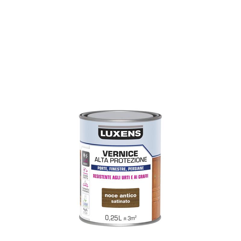 WATER-BASED WOOD PROTECTIVE VARNISH DARK WALNUT SATIN HIGH PROTECTION LUXENS 250 ML