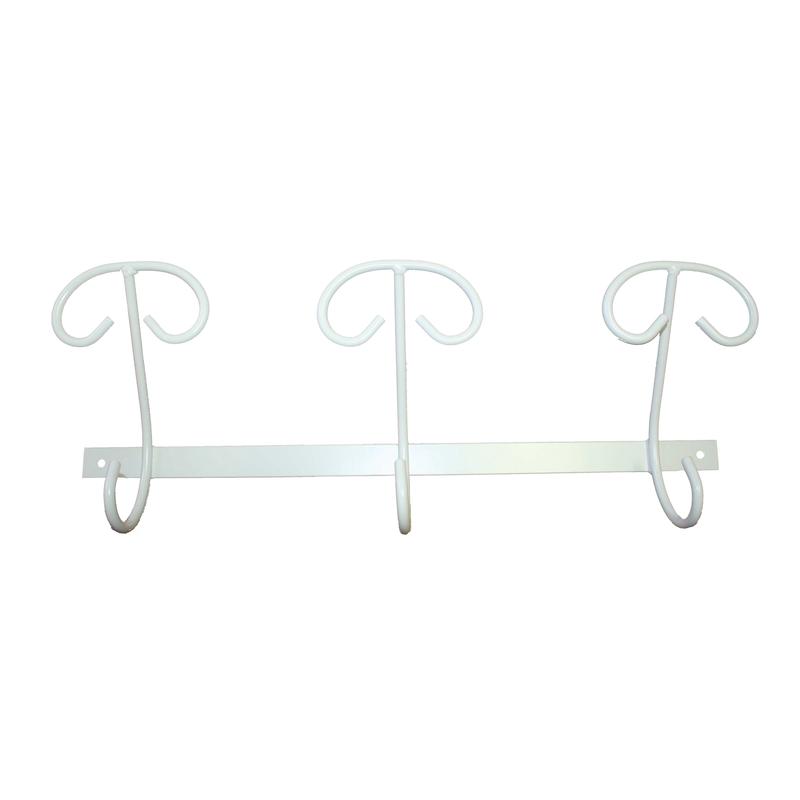 WROUGHT IRON COAT RACK 3 PLACES WHITE