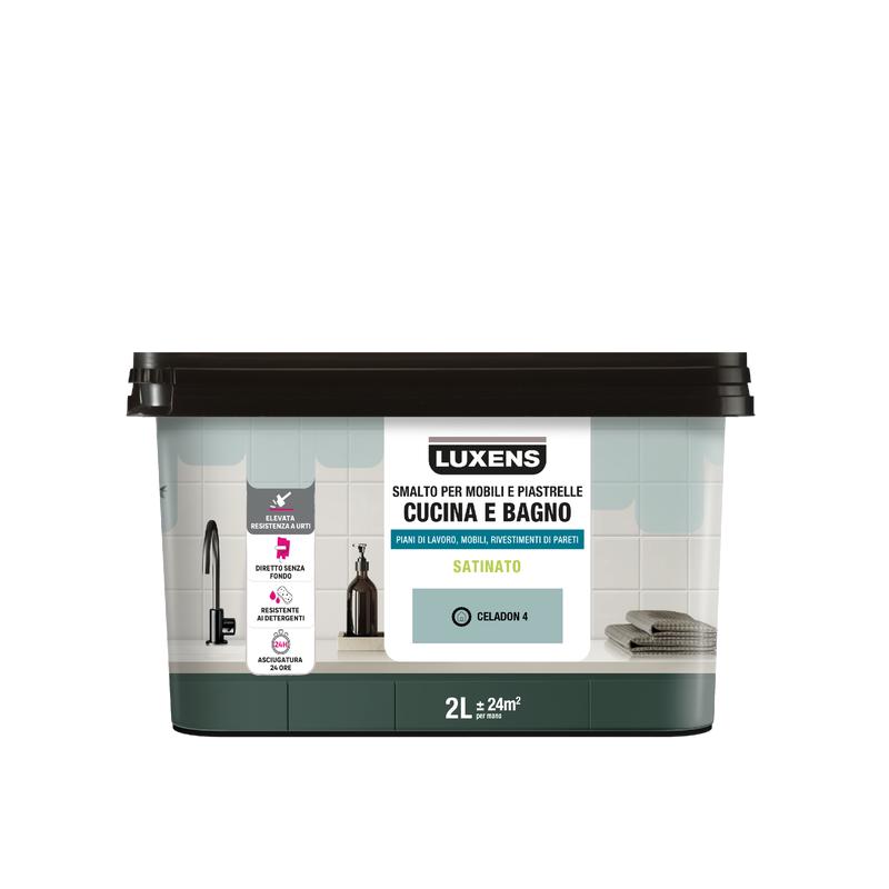 WATER GLAZE FOR FURNITURE AND TILES KITCHEN AND BATHROOM GRAY CELADON 4 SATIN LUXENS 2 LT