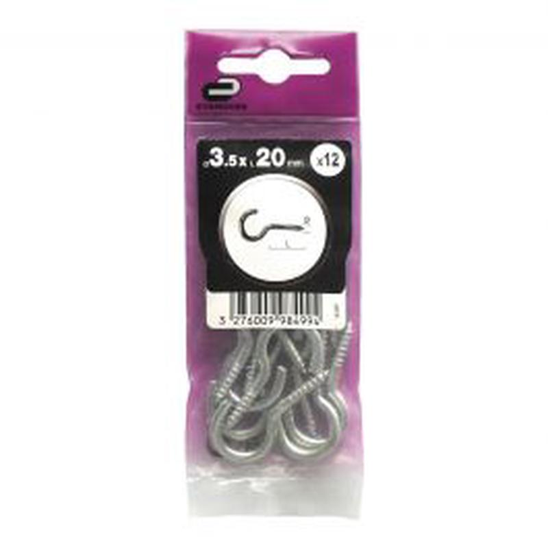 12 GALVANIZED STEEL SCREW HOOK 3.5X20