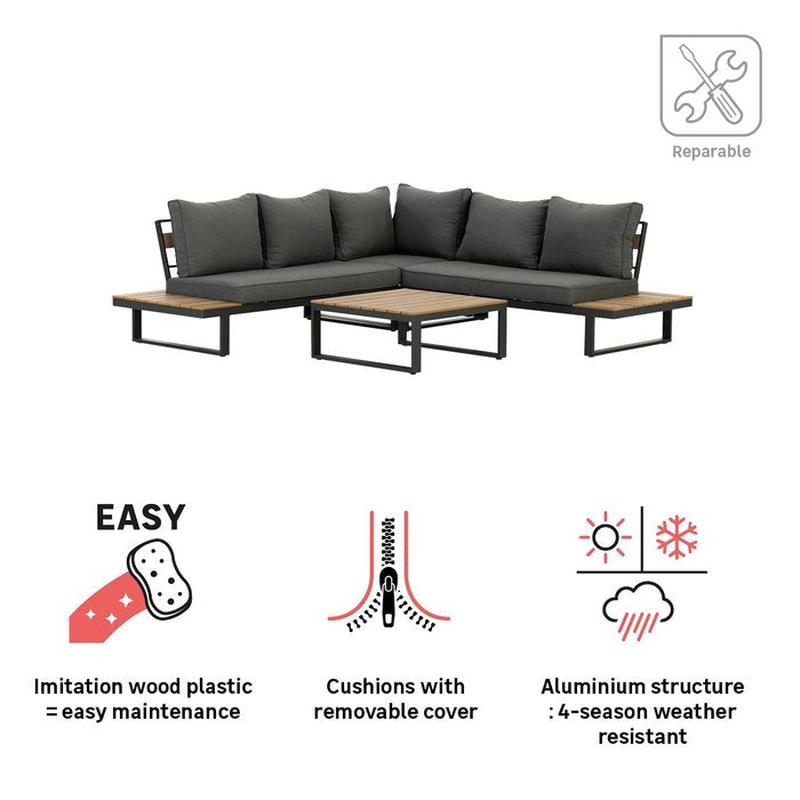 SET AD ANGOLO CLARA 5 POSTI CON TAVOLINO