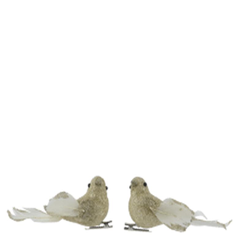 2 GOLD GLITTER BIRDS WITH FEATHERS L.11 C