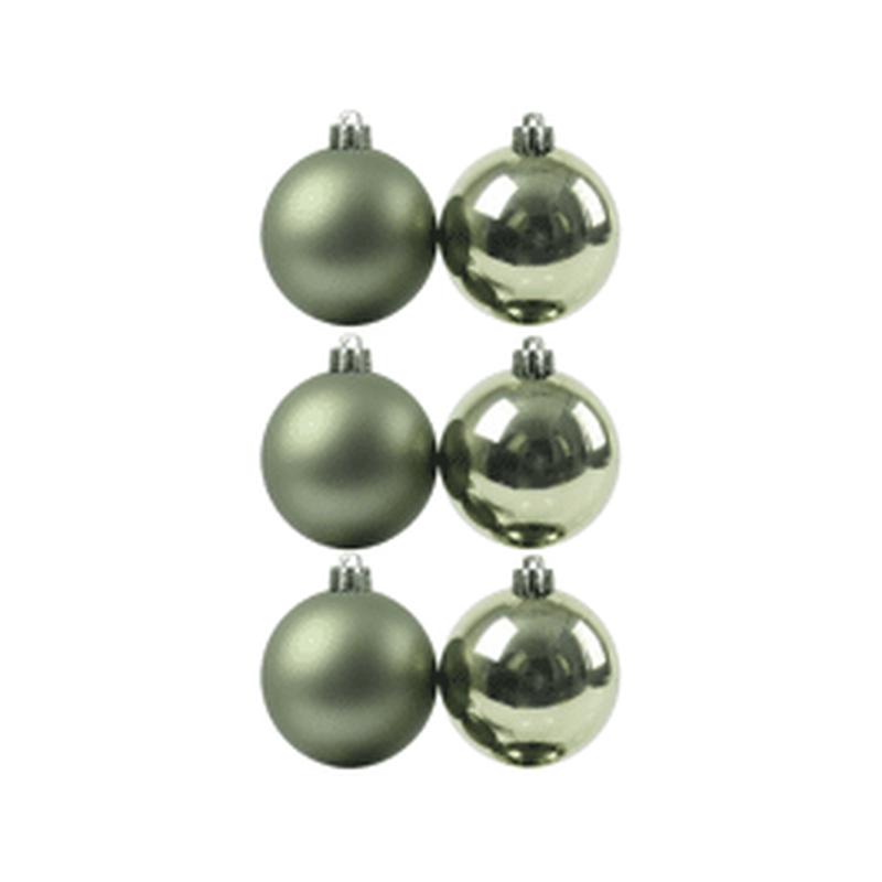 SET 6 GREEN PLASTIC CHRISTMAS BALLS D