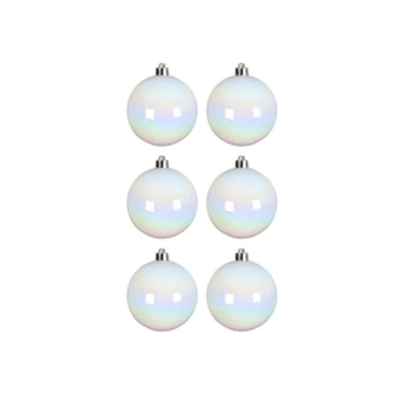 SET 6 WHITE PLASTIC CHRISTMAS BALLS