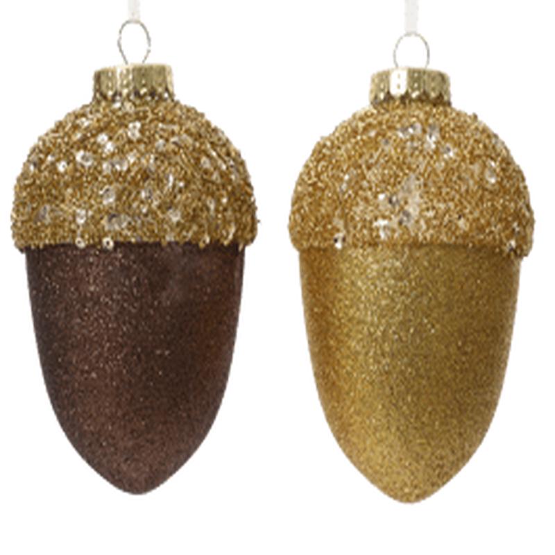 PLASTIC ACORN AND GLITTER H 12 CM