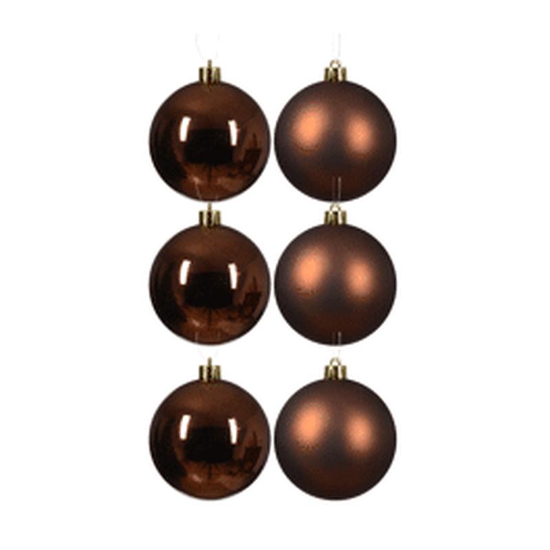 SET 6 BROWN PLASTIC CHRISTMAS BALLS