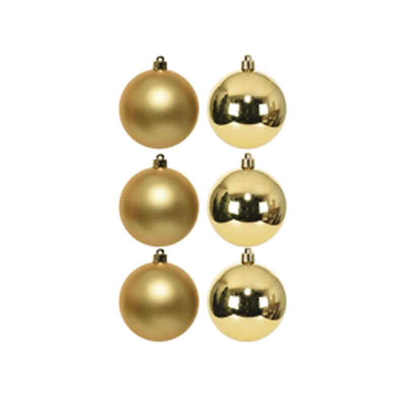 SET 6 CHRISTMAS BALLS PLASTIC GOLD DIA