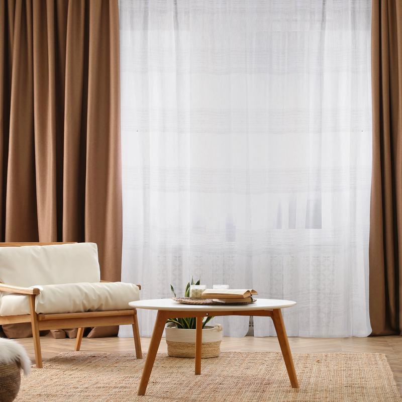 WHITE CATHINE FILTER CURTAIN 140X300 CM WITH WEBBING AND HIDDEN LOOP