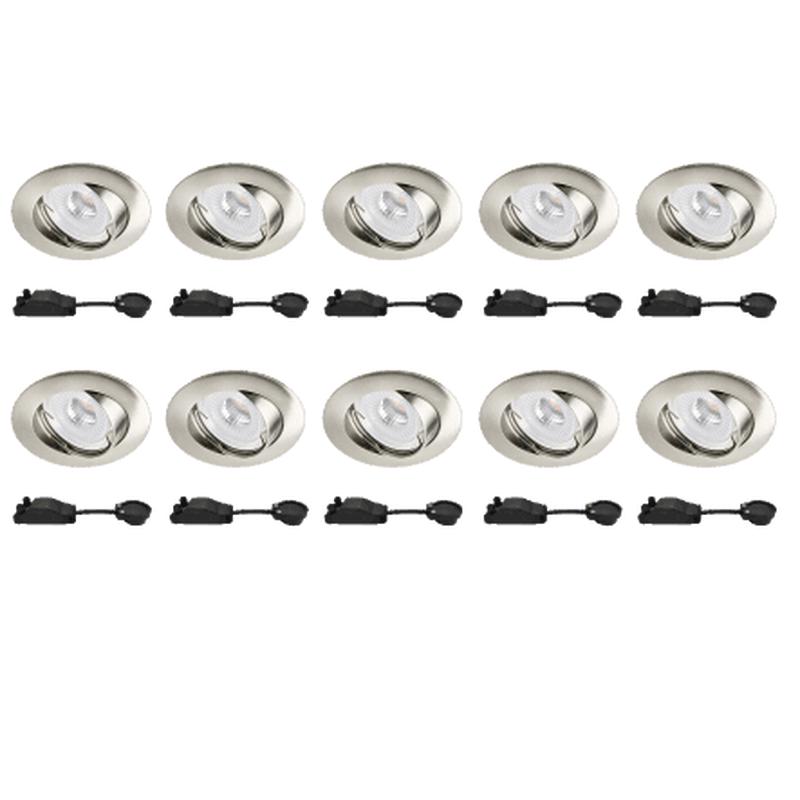 10 RECESSED SPOTLIGHTS CLANE ALUMINIUM NICKEL D7.5 GU10 = 6W ADJUSTABLE WARM LIGHT